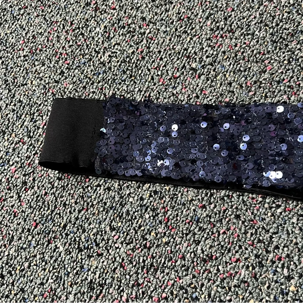 Navy Blue Sequin Shiny Bejeweled Thick Chunky Elastic Stretch Comfy Belt Accesso